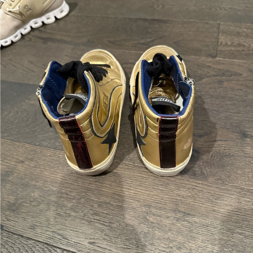 Golden Goose Gold High-Top Sneakers with Black Laces - Picture 3 of 6